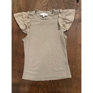 Love & Peace Brown‎ Ruffled Short Sleeve Top Size Medium